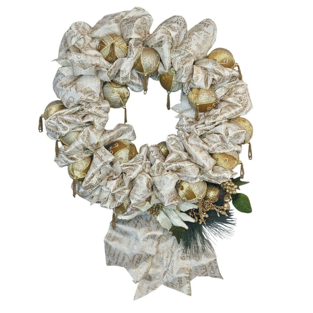 Gorgeous Glittery Gold Holiday Christmas Wreath Handmade 22"